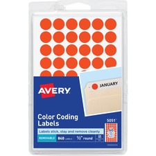 Handwrite Only Self-adhesive Removable Round Color-coding Labels, 0.5" Dia, Neon Red, 60/sheet, 14 Sheets/pack, (5051)