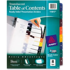 Customizable Table Of Contents Ready Index Dividers With Multicolor Tabs, 8-tab, 1 To 8, 11 X 8.5, Translucent, 1 Set