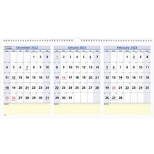 Quicknotes Three-month Wall Calendar In Horizontal Format, 24 X 12, White Sheets, 15-month (dec To Feb): 2022 To 2024