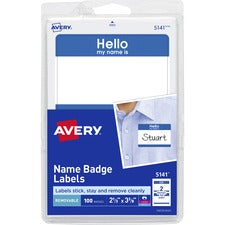 Printable Adhesive Name Badges, 3.38 X 2.33, Blue "hello", 100/pack