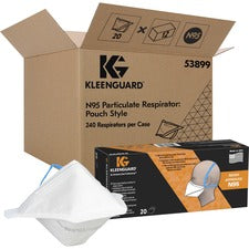 Kleenguard N95 Pouch Respirator - Recommended for: Face - Comfortable, Breathable, Adjustable Nose-piece, Lightweight, Foldable, Head Strap, Particle Filtration Efficiency (PFE) - Regular Size - White, Blue - 12 / Carton