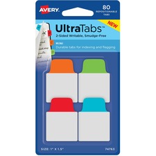 Ultra Tabs Repositionable Tabs, Mini Tabs: 1" X 1.5", 1/5-cut, Assorted Colors, 80/pack