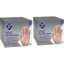 Safety Zone Clear Powder Free Polyethylene Gloves - Small Size - Clear - Die Cut, Heat Sealed Edge, Embossed Grip, Powder-free, Latex-free, Silicone-free, Recyclable - For Food - 100 / Box - 11.75" Glove Length