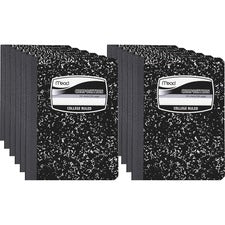 Mead Composition Book - Sewn - 7 1/2" x 9 3/4" - Black Paper - Black Marble Cover - 12 / Carton