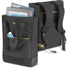 Parker Hybrid Tote/backpack, Fits Devices Up To 15.6", Polyester, 3.75 X 16.5 X 16.5, Black/gold