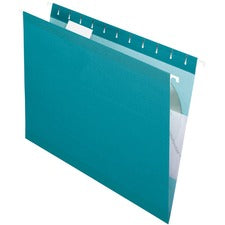 Colored Reinforced Hanging Folders, Letter Size, 1/5-cut Tabs, Teal, 25/box