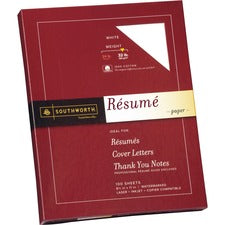 100% Cotton Resume Paper, 95 Bright, 32 Lb Bond Weight, 8.5 X 11, White, 100/pack