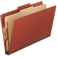 Four-section Pressboard Classification Folders, 2" Expansion, 1 Divider, 4 Fasteners, Legal Size, Red Exterior, 10/box