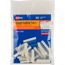 Insertable Index Tabs With Printable Inserts, 1/5-cut, Clear, 1" Wide, 25/pack