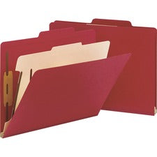 Top Tab Classification Folders, Four Safeshield Fasteners, 2" Expansion, 1 Divider, Letter Size, Red Exterior, 10/box