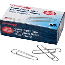 Officemate Giant Nonskid Paper Clips - Jumbo - 2" Length x 0.5" Width - 1000 / Pack - Silver - Steel