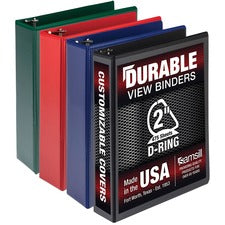 Durable D-ring View Binders, 3 Rings, 2" Capacity, 11 X 8.5, Black/blue/green/red, 4/pack