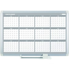 Magnetic Dry Erase Calendar Board, 12 Month, 36 X 24, White Surface, Silver Aluminum Frame