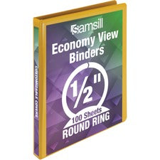Samsill Economy 1/2" Round Ring View Binder - 1/2" Binder Capacity - Letter - 8 1/2" x 11" Sheet Size - 125 Sheet Capacity - 3 x Round Ring Fastener(s) - 2 Internal Pocket(s) - Polypropylene-covered Chipboard - Yellow - Recycled - Clear Overlay, Non-glare