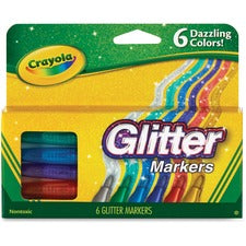 Glitter Markers, Medium Bullet Tip, Assorted Colors, 6/set
