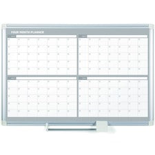 Magnetic Dry Erase Calendar Board, Four Month, 36 X 24, White Surface, Silver Aluminum Frame