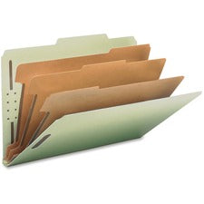 Recycled Pressboard Classification Folders, 3" Expansion, 3 Dividers, 8 Fasteners, Legal Size, Gray-green, 10/box