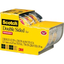 Double-sided Permanent Tape In Handheld Dispenser, 1" Core, 0.5" X 20.83 Ft, Clear, 3/pack