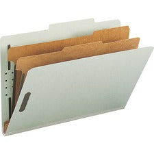 Recycled Pressboard Classification Folders, 2" Expansion, 2 Dividers, 6 Fasteners, Legal Size, Gray-green, 10/box