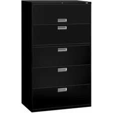 Brigade 600 Series Lateral File, 4 Legal/letter-size File Drawers, 1 Roll-out File Shelf, Black, 42" X 18" X 64.25"