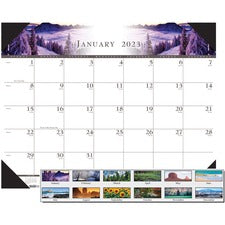 Recycled Full-color Monthly Desk Pad Calendar, Nature Photography, 22 X 17, Black Binding/corners,12-month (jan To Dec): 2023