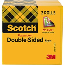 Double-sided Tape, 1" Core, 0.5" X 75 Ft, Clear, 2/pack