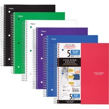 Wirebound Notebook With Eight Pockets, 5-subject, Medium/college Rule, Randomly Assorted Cover Color, (200) 11 X 8.5 Sheets
