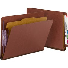 End Tab Pressboard Classification Folders, Four Safeshield Fasteners, 2" Expansion, 1 Divider, Letter Size, Red, 10/box