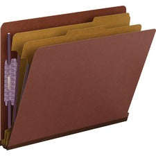 End Tab Pressboard Classification Folders, Six Safeshield Fasteners, 2" Expansion, 2 Dividers, Letter Size, Red, 10/box