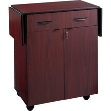 Hospitality Cart With Drop Leaves, Engineered Wood, 3 Shelves, 1 Drawer, 32.5" To 56.25" X 20.5" X 38.75", Mahogany