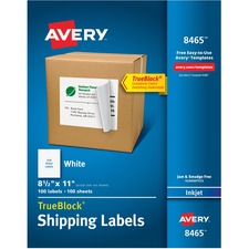 Shipping Labels With Trueblock Technology, Inkjet Printers, 8.5 X 11, White, 100/box