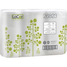 LoCor 2-ply Bath Tissue - 1 Ply - 3.85" x 4.05" - 3000 Sheets/Roll - White - Single Ply, Embossed - For Bathroom, Home, Residential - 18 Rolls Per Container - 3 / Carton