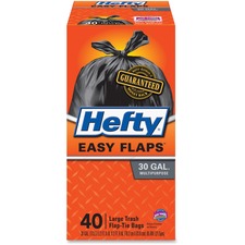 Hefty Easy Flaps Trash Bags 30 Gal 0.85 Mil 30"x33" Black 40 Bags/box 6 Boxes/Case