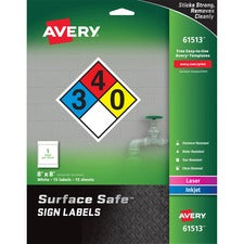 Surface Safe Removable Label Safety Signs, Inkjet/laser Printers, 8 X 8, White, 15/pack