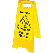 Impact Products English/Spanish Wet Floor Sign - 6 / Carton - Caution Wet Floor Print/Message - 1" Width x 24.6" Height - Rectangular Shape - Impact Resistant, Foldable - Black, Yellow