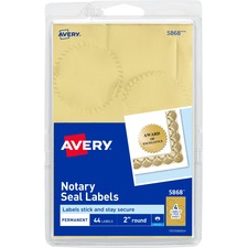 Printable Gold Foil Seals, 2" Dia, Gold, 4/sheet, 11 Sheets/pack, (5868)
