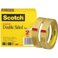 Double-sided Tape, 3" Core, 0.75" X 36 Yds, Clear, 2/pack