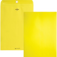Clasp Envelope, 28 Lb Bond Weight Paper, #90, Square Flap, Clasp/gummed Closure, 9 X 12, Yellow, 10/pack