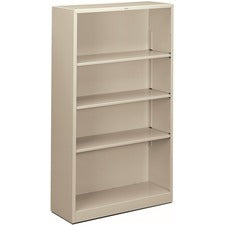 Metal Bookcase, Four-shelf, 34.5w X 12.63d X 59h, Light Gray