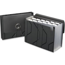 Sliding Cover Expanding File, 4" Expansion, 13 Sections, Cord/hook Closure, 1/6-cut Tabs, Letter Size, Black