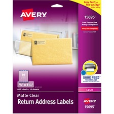 Matte Clear Easy Peel Mailing Labels W/ Sure Feed Technology, Laser Printers, 0.66 X 1.75, Clear, 60/sheet, 10 Sheets/pack
