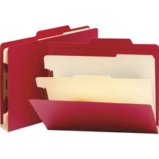 Top Tab Classification Folders, Six Safeshield Fasteners, 2" Expansion, 2 Dividers, Letter Size, Red Exterior, 10/box