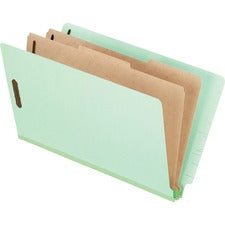 End Tab Classification Folders, 2" Expansion, 2 Dividers, 6 Fasteners, Legal Size, Pale Green Exterior, 10/box