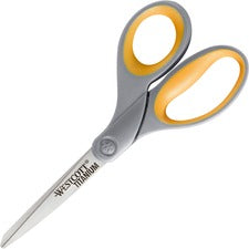 Titanium Bonded Scissors, 8" Long, 3.5" Cut Length, Gray/yellow Straight Handle