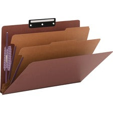 Pressboard Classification Folders, Six Safeshield Fasteners, 1/3-cut Tabs, 2 Dividers, Legal Size, Red, 10/box