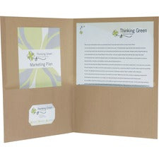 Earthwise By Oxford 100% Recycled Paper Twin-pocket Portfolio, 100-sheet Capacity, 11 X 8.5, Natural, 25/box