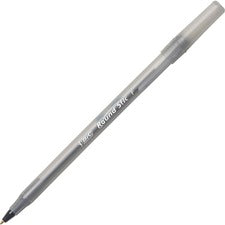 Round Stic Xtra Precision Ballpoint Pen, Stick, Fine 0.8 Mm, Black Ink, Smoke Barrel, Dozen