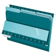 Interior File Folders, 1/3-cut Tabs: Assorted, Letter Size, Teal, 100/box