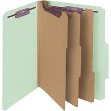 Pressboard Classification Folders, Eight Safeshield Fasteners, 2/5-cut Tabs, 3 Dividers, Letter Size, Gray-green, 10/box