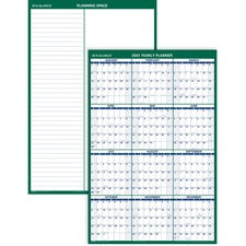 Vertical Erasable Wall Planner, 24 X 36, White/green Sheets, 12-month (jan To Dec): 2023